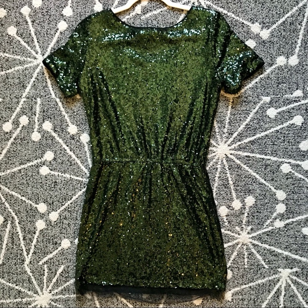 Lucy Paris Green Sequin Mini Dress Elastic Waist - Picture 4 of 16